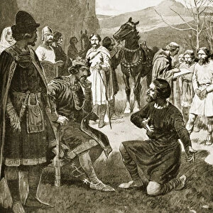 David, King of Scots, dispenses Justice, illustration from Hutchinson