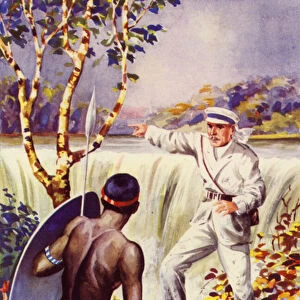 David Livingstone at the Victoria Falls (colour litho)