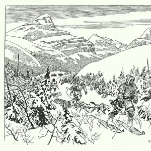 David Thompson in the Athabaska Pass, 1810 (litho)