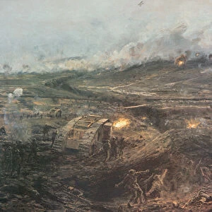 Dawn, 20th November 1917 - British tanks roll into action at Cambrai, France
