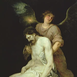 The dead Christ supported by an angel (oil on canvas)