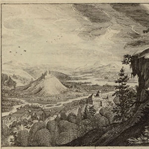 Death of Moses after he sees the promised land of Canaan from the summit of Mount Nebo (engraving)
