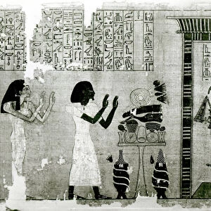 The deceased accompanied by his sister go to pay homage to Osiris