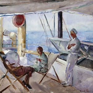 On deck (oil on canvas)