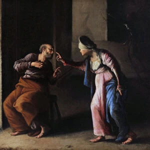 The denial of St. Peter. Painting by Carlo Saraceni (1579-1620). Oil on canvas. Dim: 38x48cm. Musee Granet, Aix en Provence