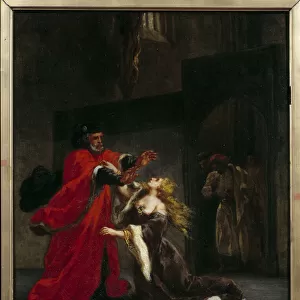 Desdemone cursed by her father (Brabantio). Illustration of William Shakespeares play "Othello or the Moor of Venice". Painting by Eugene Delacroix (1798-1863), 1852. hs / t. Sun: 0, 59 x 0, 49m. Reims, Museum of Fine Arts