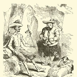 Don Quixote and Sancho as love-lorn shepherds (engraving)