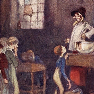 Dotheboys Hall, frontispiece from Nicholas Nickleby by Charles Dickens (colour litho)