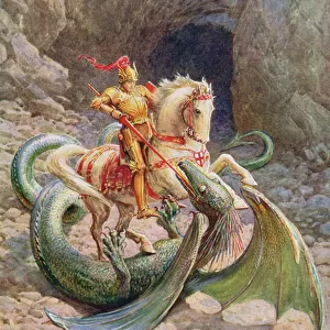 The dragon... fell to earth dead, from St. George and the Dragon, The Seven Champions of Christendom, by Rose Yeatman Woolf, published by Raphael Tuck, 1920s (colour litho)