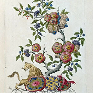 Drawing from a Chinese vase: branch of flowers. Painting by Jean Antoine Fraisse