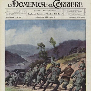 The Duce among the soldiers of Italy (colour litho)