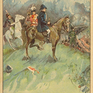 Duke of Wellington at the Battle of Waterloo, 1815 (colour litho)
