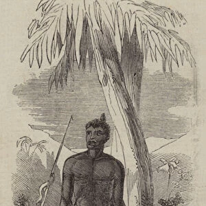 Dyak of Borneo collecting his Marriage Quantum of Heads (engraving)