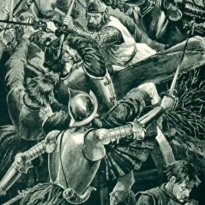 The Earl of Angus and his spearmen attacked by Sir Patrick Hamilton (litho)