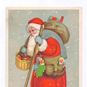 Edwardian postcard of Father Christmas with a sack on his back