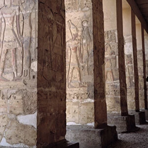 Egyptian antiquite: colonnade of the temple of Sethi I in Abydos, 1318 BC. Egypt