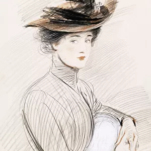 An Elegant Lady, (black, red and white chalk on paper)