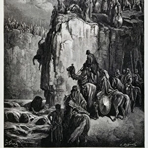 Elie smashes the idols of Baal, Illustration from the Dore Bible, 1866