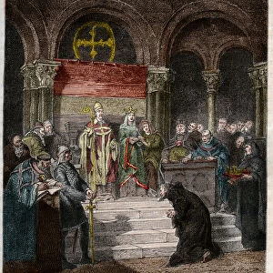 Emperor Henri IV (1050-1106) at the feet of Pope Gregory VII (1020-85