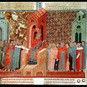 Emperor Justinian (483-565) and his court, from Justinianus Istitutiones