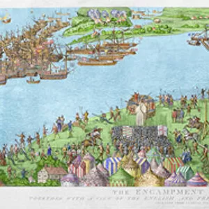 The Encampment of the English Forces near Portsmouth during the Battle of the Solent, 1778 (engraving) (later colouration)