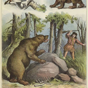 Encounter with a grizzly (colour litho)