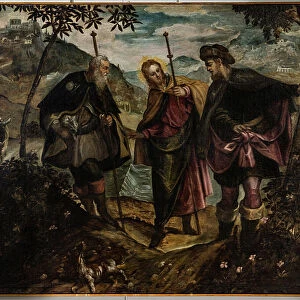 Encounter on the road to Emmaus (oil on canvas)