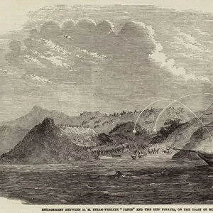 Engagement between HM Steam-Frigate "Janus"and the Riff Pirates, on the Coast of Morocco (engraving)