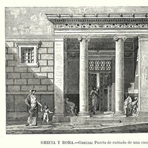 Entrance to a house in Ancient Greece (litho)