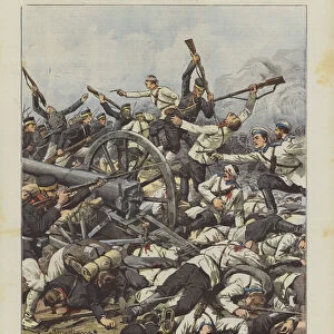 An episode of the battle of Liao-Yang between the Russians and the Japanese, the fight around artillery (colour litho)