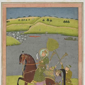 Equestrian portrait of Muhammad Shah from the Impey Album, detached manuscript folio, c