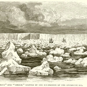 The "Erebus"and "Terror"stopped by the Ice-Barrier of the Antarctic Sea (engraving)