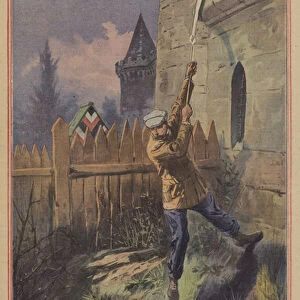 The escape of Captain Lux from the German fortress of Glatz (colour litho)