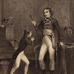 Eugene de Beauharnais receiving his fathers sword from Napoleon Bonaparte (litho)