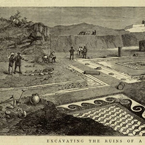 Excavating the Ruins of a Roman Villa at Malta (engraving)