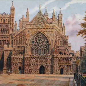 Exeter Cathedral. West Front (colour litho)