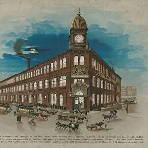 Exterior of the New Crown Point Printing Works (chromolitho)