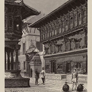 Facade of the Royal Palace, Bhaktapur, Nepal (engraving)