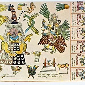 Facsimile copy of codex Borbonicus, detail depicting Tlazolteotl and Tezcatlipoca (vellum