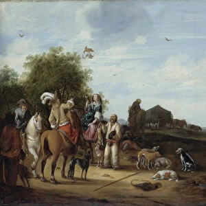 Falconry (oil on panel)