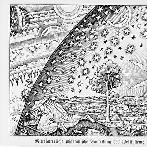 Fantastic Depiction of the Solar System (woodcut) (b / w photo)