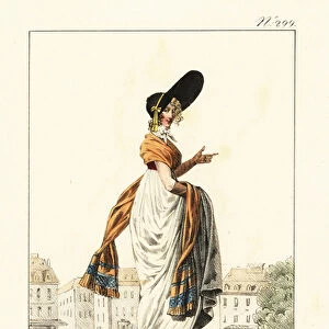 Fashionable woman or Merveilleuse, French Revolutionary era, 1825 (lithograph)