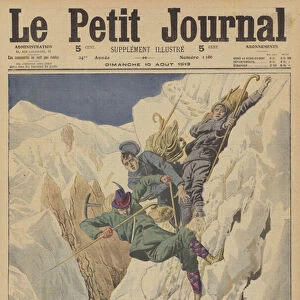 Fatal mountaineering accident in the Swiss Alps (colour litho)