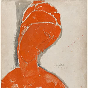 Female Bust in Red, 1915 (red gouache & black ink wash on paper)
