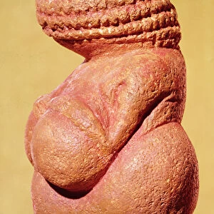 Female figurine known as the Venus of Willendorf, side view detail of torso, Gravettian culture