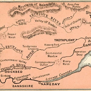 Fictional map charting the course of the river TrueLove (colour litho)