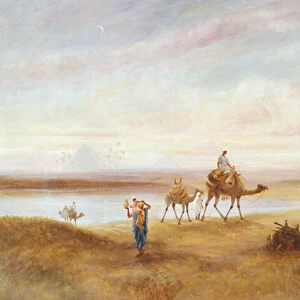Figures and camels at an oasis (oil on canvas)
