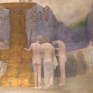 Figures by a Fountain (oil on canvas)