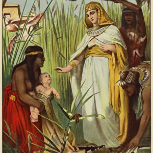 The finding of Moses (colour litho)