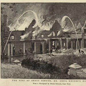 The Fire at Groot Schuur, Mr Cecil Rhodess House (litho)